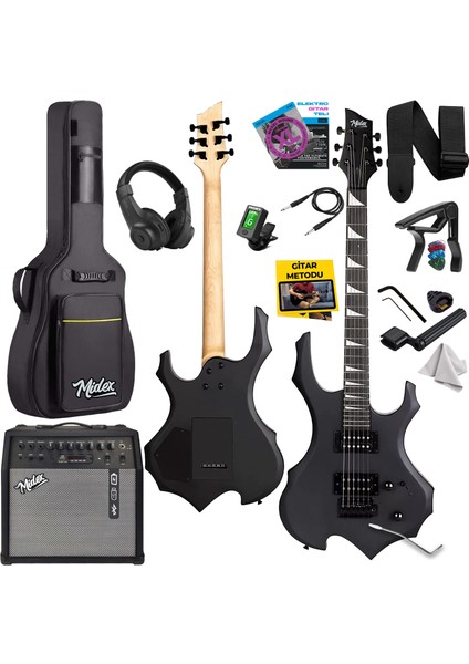 Force-AMP50 Üst Seviye 50 Watt Amfili Elektro Gitar H-H Profesyonel Full Set Aksesuarlı