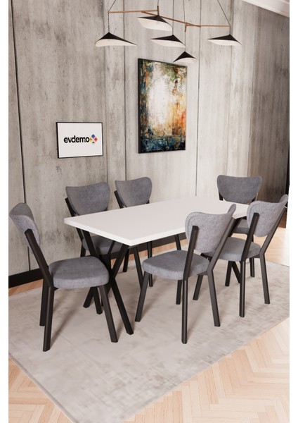 Elma 6 Kişilik Mutfak Yemek Masa Takımı Gri fiyatları