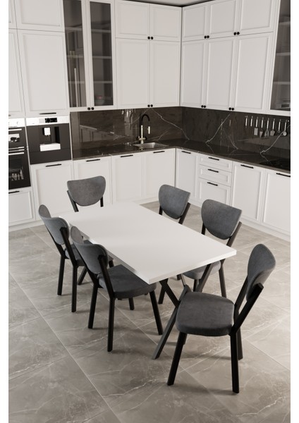 Elma 6 Kişilik Mutfak Yemek Masa Takımı Gri modelleri