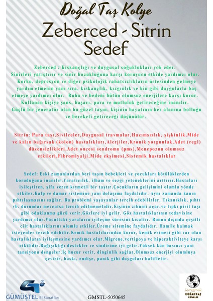 Sertifikalı Zeberced Sitrin Sedef Doğal Taş Kolye Aaa Kalite Özel Tasarım fırsatları