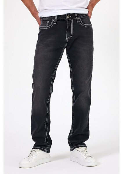 - Erkek Siyah Kalın Ipli Likralı Slim Fit Denim Pantolon