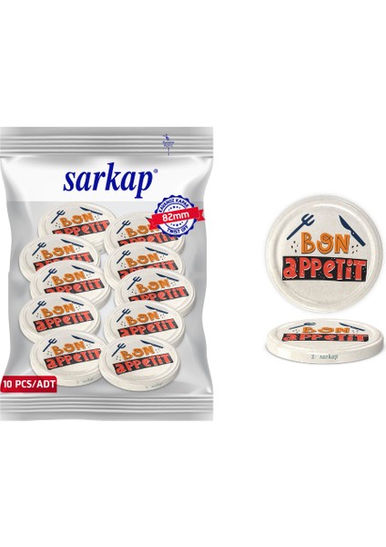 Hijyenik Paketli 10 Adet Kavanoz Kapağı – Bon Apetit Model - 82MM