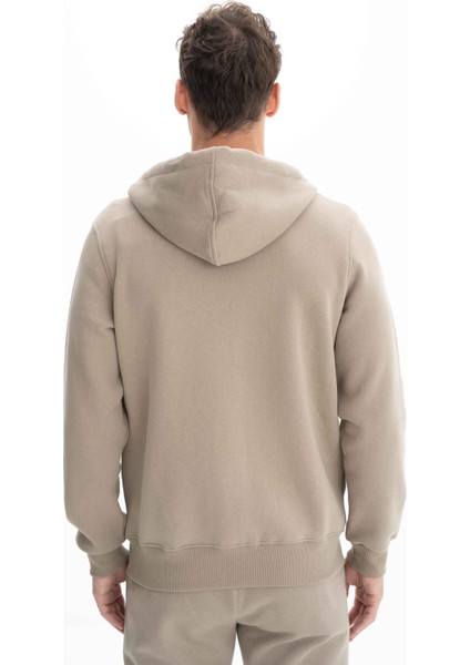 Erkek Regular Fit 3 İplik Şardonlu Tam Fermuar Kapüşonlu Cepli Sweatshirt K26324649801