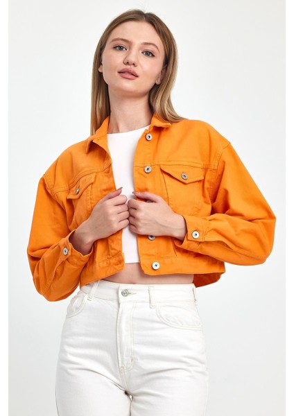 - Kadın Turuncu Crop Ceket