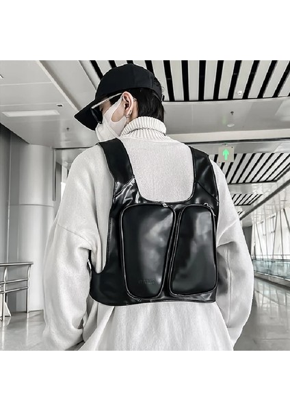 Beyaz S 2023 Yeni Taktik Yelek Sırt Çantaları Moda Pu Erkekler Göğüs Paketleri Rahat Açık Seyahat Göğüs Rig Çanta Hip-Hop Çok Fonksiyonlu Cepler (Yurt Dışından)
