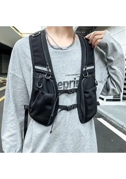 Siyah Hip-Hop Sokak Şıklığı Göğüs Rig Çanta Erkekler Için Moda Su Geçirmez Taktik Yelek Göğüs Paketleri Fonksiyonlu Saklama Sırt Çantası Naylon Cepler (Yurt Dışından)