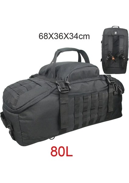 80L Siyah Spor Çantaları Spor Kamp Trekking Çantaları Yürüyüş Seyahat Su Geçirmez Av Çantası Saldırı Askeri Açık Sırt Çantası Taktik Sırt Çantası (Yurt Dışından)