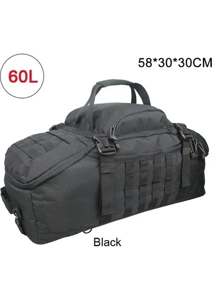 60L Siyah 80L Büyük Kapasiteli Su Geçirmez Taktik Sırt Çantası Erkekler Seyahat Silindir Çanta Yürüyüş Spor Salonu Açık Spor Ordu Askeri Çanta Siyah (Yurt Dışından)