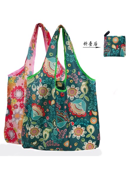 1 Adet Renk Rastgele Kadın Yeniden Kullanılabilir Alışveriş Çantası Katlanabilir Çanta Moda Çiçek Baskı Katlanır Geri Dönüşüm Çanta Tote Bakkal Çantası (Yurt Dışından)