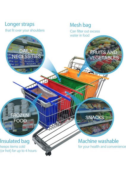 Mavi Net Dropship Katlanabilir Arabası Çantaları-4 Paket Yeniden Kullanılabilir Bakkal Alışveriş Sepeti Çantaları Soğutucu Çanta Eco Bolsas De Compra Ayrılabilir Kesesi (Yurt Dışından) fırsatları