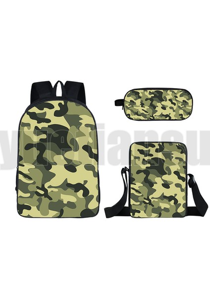 A3 3 Adet Set 16 Inç Taktik Kamuflaj Sırt Çantası Erkekler Askeri Kanvas Fermuar Sırt Çantaları Dizüstü Seyahat Çantası Dizüstü Omuz Çantası Schoolbag Mochila (Yurt Dışından)