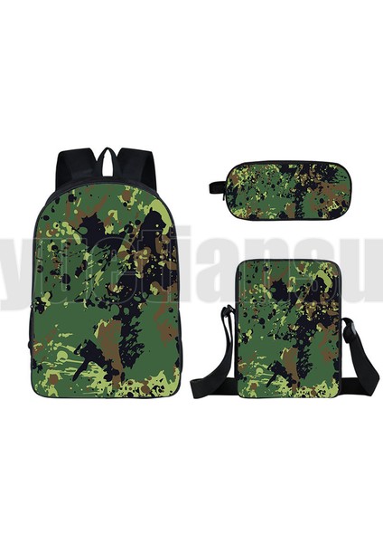 A3 3 Adet Set 16 Inç Taktik Kamuflaj Sırt Çantası Erkekler Askeri Kanvas Fermuar Sırt Çantaları Dizüstü Seyahat Çantası Dizüstü Omuz Çantası Schoolbag Mochila (Yurt Dışından)