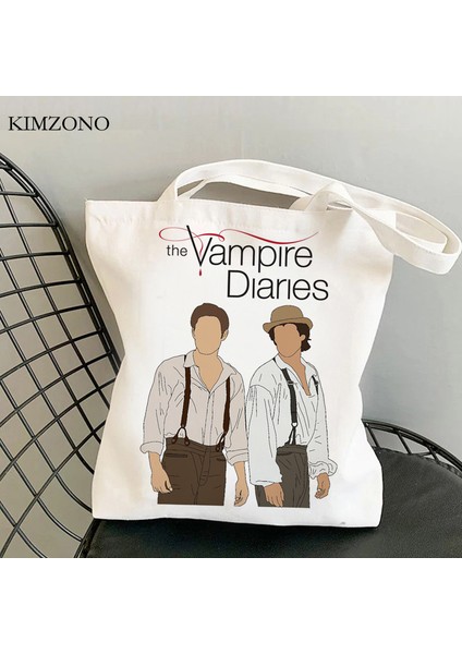 28905 The Vampire Diaries Alışveriş Çantası Bakkal Alışverişçisi Jüt Çanta Geri Dönüşüm Çantası Pamuklu Alışveriş Çantası Bolsa Compra Dokuma Kesesi Doku (Yurt Dışından)