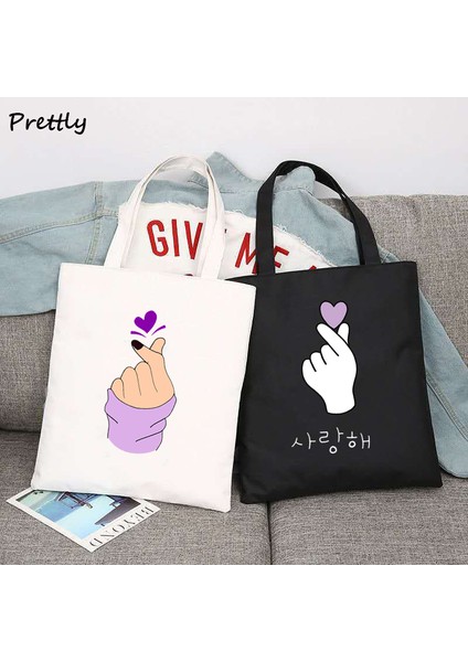 Kanvas Tote Çanta 3 Saranghae Kore Parmak Kalp Omuz Çanta Kpop Aşk K-Pop Kdrama Kanvas Tote Çanta Büyük Öğrenci Okul Çantaları Bayanlar Alışveriş (Yurt Dışından) fiyatları
