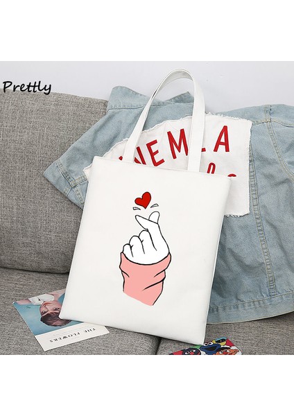 Kanvas Tote Çanta 3 Saranghae Kore Parmak Kalp Omuz Çanta Kpop Aşk K-Pop Kdrama Kanvas Tote Çanta Büyük Öğrenci Okul Çantaları Bayanlar Alışveriş (Yurt Dışından) indirimleri