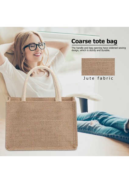 BEJ-34X42CM Moda Çuval Bezi Bez Çantalar Boş Jüt Plaj Alışveriş Çantası Vintage Yeniden Kullanılabilir Hediye Çanta Saplı Taşınabilir Kadın Alışveriş Çantası (Yurt Dışından)