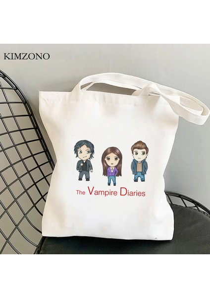 28905 The Vampire Diaries Alışveriş Çantası Bakkal Alışverişçisi Jüt Çanta Geri Dönüşüm Çantası Pamuklu Alışveriş Çantası Bolsa Compra Dokuma Kesesi Doku (Yurt Dışından)