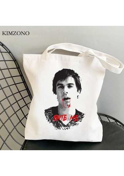 28905 The Vampire Diaries Alışveriş Çantası Bakkal Alışverişçisi Jüt Çanta Geri Dönüşüm Çantası Pamuklu Alışveriş Çantası Bolsa Compra Dokuma Kesesi Doku (Yurt Dışından)