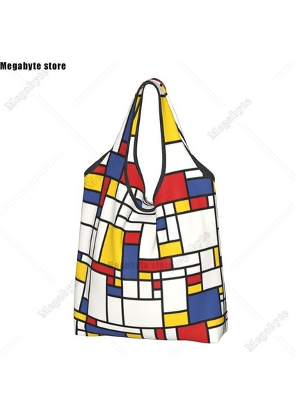 Stil 1 Alışveriş Çantası Piet Mondrian Soyut Pop Art 1960'LAR Kırmızı Mavi Sarı Dikdörtgenler Alışveriş Çantası Geometrik Modern Bakkal Alışveriş Omuz Çantası (Yurt Dışından)