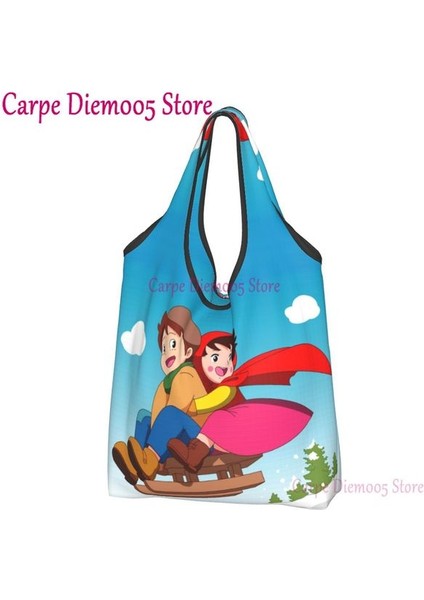Stil 4 Alışveriş Çantası Geri Dönüşüm Heidi Peter ve Büyükbaba Birlikte Alışveriş Çantası Kadın Tote Çanta Taşınabilir Alpler Dağ Keçisi Karikatürler Bakkal Alışveriş Çantaları (Yurt Dışından)