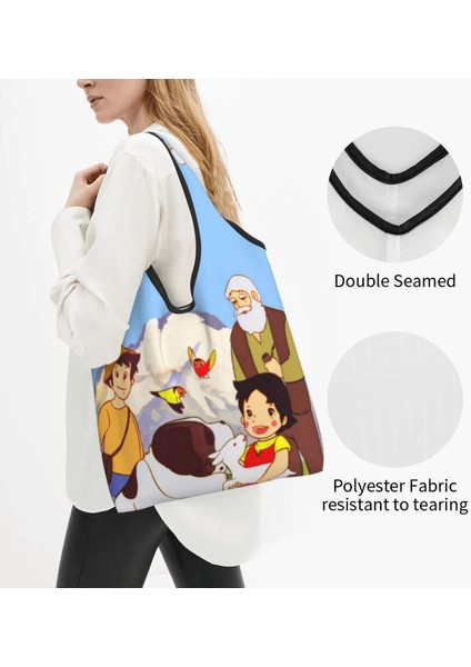 Stil 4 Alışveriş Çantası Geri Dönüşüm Heidi Peter ve Büyükbaba Birlikte Alışveriş Çantası Kadın Tote Çanta Taşınabilir Alpler Dağ Keçisi Karikatürler Bakkal Alışveriş Çantaları (Yurt Dışından)