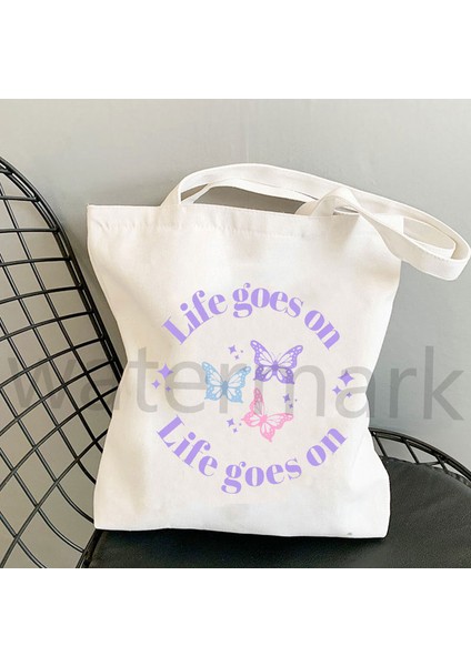 Fildişi Hayat Alışverişe Devam Ediyor Anime Hediye Tote Çanta Inspired Tote Çanta Kpop Shopper Çanta Sevimli Tote Kanvas Çanta Süpermarket Çantası (Yurt Dışından) modelleri
