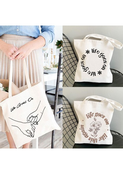 Fildişi Hayat Alışverişe Devam Ediyor Anime Hediye Tote Çanta Inspired Tote Çanta Kpop Shopper Çanta Sevimli Tote Kanvas Çanta Süpermarket Çantası (Yurt Dışından) indirimleri
