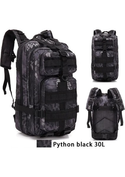 Python Siyah 30L Açık Askeri Sırt Çantası 600D Naylon Su Geçirmez Taktik Sırt Çantası Spor Seyahat Kamp Yürüyüş Trekking Balıkçılık Av Çantaları (Yurt Dışından)