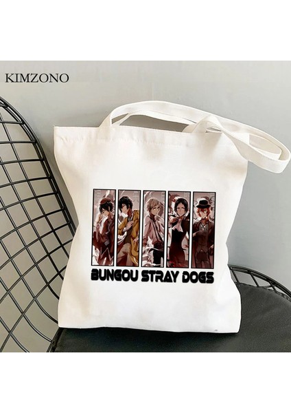 28282 Bungou Sokak Köpekleri Alışveriş Çantası Yeniden Kullanılabilir Kanvas Pamuklu Bez Bolsa Bakkal Çantası Sac Cabas Bolsa Compra Boodschappentas Sac Tissu (Yurt Dışından) indirimleri
