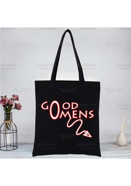 M Good Omens Crowley Ineffable David Kanvas Çanta Kadın Omuz Çantası Moda Pamuk Alışveriş Alışverişçi Bayanlar El Çantaları Bez Çantalar (Yurt Dışından)