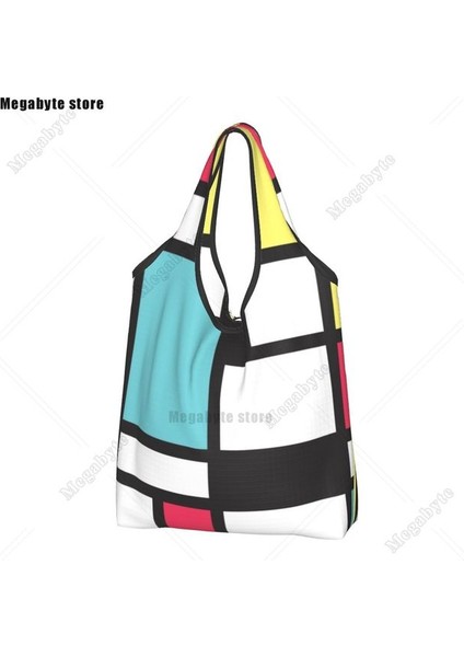 21 Alışveriş Çantası Piet Mondrian Soyut Pop Art 1960'LAR Kırmızı Mavi Sarı Dikdörtgenler Alışveriş Çantası Geometrik Modern Bakkal Alışveriş Omuz Çantası (Yurt Dışından)