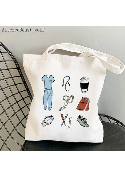Resim Olarak Kadın Alışveriş Çantası Hemşirelik Essentials Baskılı Çanta Harajuku Hemşire Alışveriş Kanvas Alışveriş Çantası Kız Çanta Tote Omuz Bayan Çantası (Yurt Dışından) fiyatları