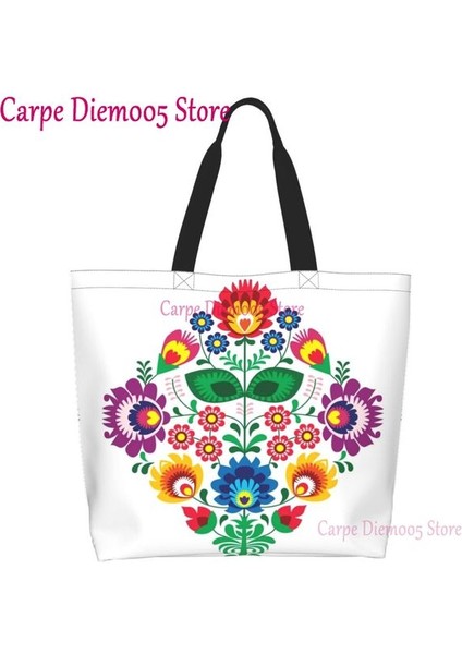 Bayanlar Için 16 Lehçe Çiçek Halk Büyük Kapasiteli Alışveriş Bakkal Çantası (Yurt Dışından)