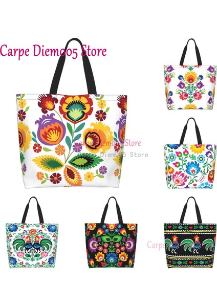 Bayanlar Için 16 Lehçe Çiçek Halk Büyük Kapasiteli Alışveriş Bakkal Çantası (Yurt Dışından) fiyatları