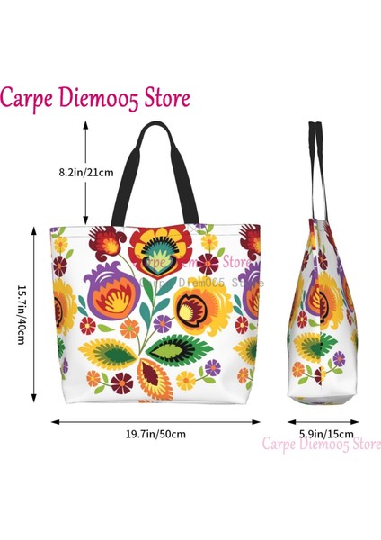 Bayanlar Için 16 Lehçe Çiçek Halk Büyük Kapasiteli Alışveriş Bakkal Çantası (Yurt Dışından) indirimleri