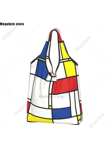 Stil 7 Alışveriş Çantası Piet Mondrian Soyut Pop Art 1960'LAR Kırmızı Mavi Sarı Dikdörtgenler Alışveriş Çantası Geometrik Modern Bakkal Alışveriş Omuz Çantası (Yurt Dışından)