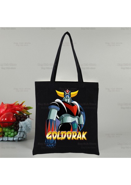 K Manga Goldorak Ufo Robo Anime Alışveriş Çantası Kanvas Tote Mazinger Grendizer Omuz Çantaları Alışveriş Çantası Siyah Bez Çanta Eko (Yurt Dışından)