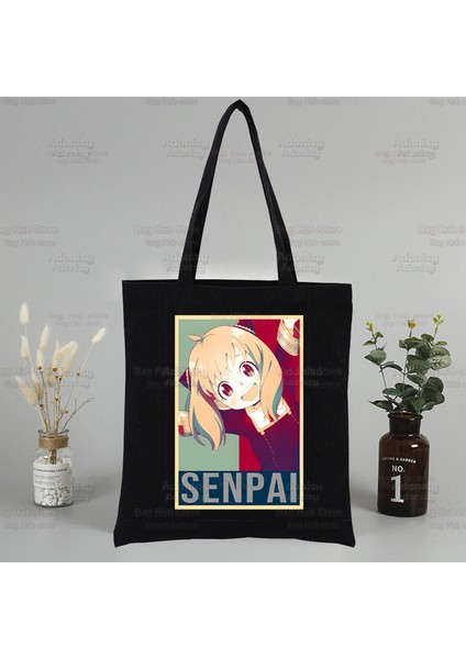 L Anime Anya Forger Spy x Ailesi Anya Kendini Beğenmiş Siyah Bayan Çanta Kanvas Tote Çanta Alışveriş Seyahat Yeniden Kullanılabilir Omuz Alışveriş Çantaları (Yurt Dışından)