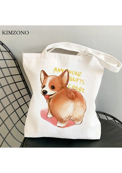 22526 Corgi Alışveriş Çantası Shopper Shopper Bolsa Çanta Alışveriş Kanvas Çanta Ecobag Katlanabilir Alışveriş Sacolas (Yurt Dışından)