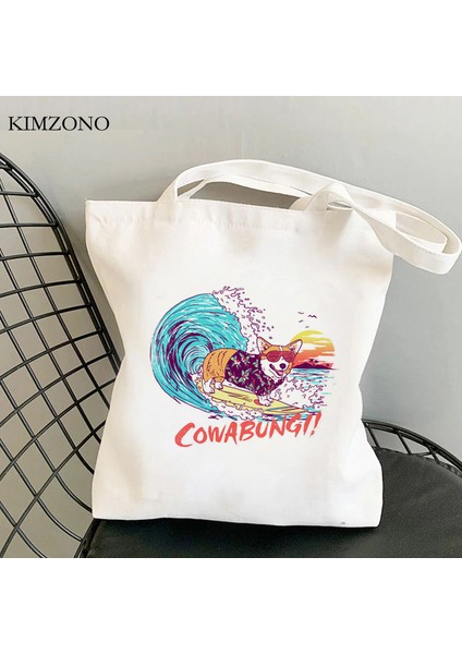 22526 Corgi Alışveriş Çantası Shopper Shopper Bolsa Çanta Alışveriş Kanvas Çanta Ecobag Katlanabilir Alışveriş Sacolas (Yurt Dışından) indirimleri