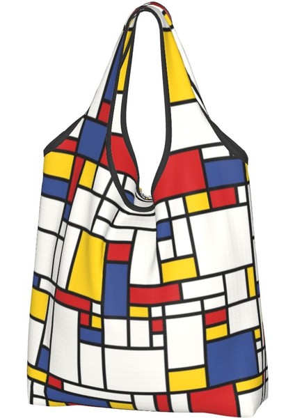 Stil 7 Alışveriş Çantası Piet Mondrian Soyut Pop Art 1960'LAR Kırmızı Mavi Sarı Dikdörtgenler Alışveriş Çantası Geometrik Modern Bakkal Alışveriş Omuz Çantası (Yurt Dışından)