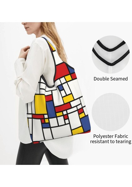 Stil 7 Alışveriş Çantası Piet Mondrian Soyut Pop Art 1960'LAR Kırmızı Mavi Sarı Dikdörtgenler Alışveriş Çantası Geometrik Modern Bakkal Alışveriş Omuz Çantası (Yurt Dışından)