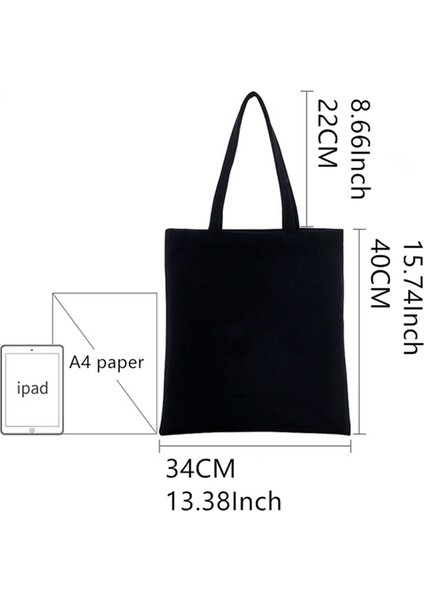 P Mo Dao Zu Shi Grafik Wei Wuxian Lan Wangji Sevimli Moda Siyah Kanvas Çanta Harajuku Kadın Çanta Vintage Çanta Omuzdan Askili Çanta (Yurt Dışından)
