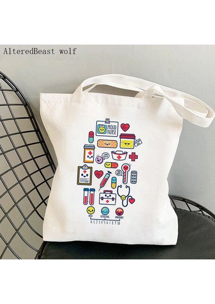 B1453 Kadın Alışveriş Çantası Hemşire Baskılı Kawaii Çanta Olmaktan Gurur Duyuyorum Harajuku Alışveriş Kanvas Alışveriş Çantası Kız Çanta Tote Omuz Bayan Çantası (Yurt Dışından)