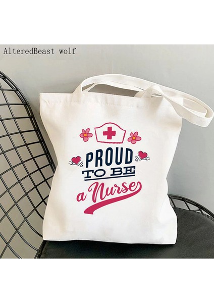 B1453 Kadın Alışveriş Çantası Hemşire Baskılı Kawaii Çanta Olmaktan Gurur Duyuyorum Harajuku Alışveriş Kanvas Alışveriş Çantası Kız Çanta Tote Omuz Bayan Çantası (Yurt Dışından)