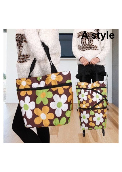 A Brown Flo Yeni Katlanır Alışveriş Sepeti Tekerlekli Araba Çantası Katlanabilir Alışveriş Çantaları Market Çantaları Yiyecek Düzenleyici Sebze Çantası Market Arabası (Yurt Dışından)