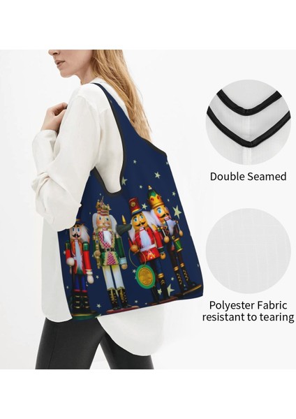 Stil 1 Alışveriş Çantası Baskı Tatil Fındıkkıranlar Tote Alışveriş Çantaları Taşınabilir Alışveriş Omuz Noel Fındıkkıran Karikatür Oyuncak Asker Çanta (Yurt Dışından) indirimleri