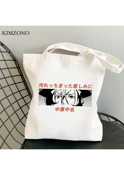 28288 Bungou Sokak Köpekleri Alışveriş Çantası Yeniden Kullanılabilir Kanvas Pamuklu Bez Bolsa Bakkal Çantası Sac Cabas Bolsa Compra Boodschappentas Sac Tissu (Yurt Dışından)