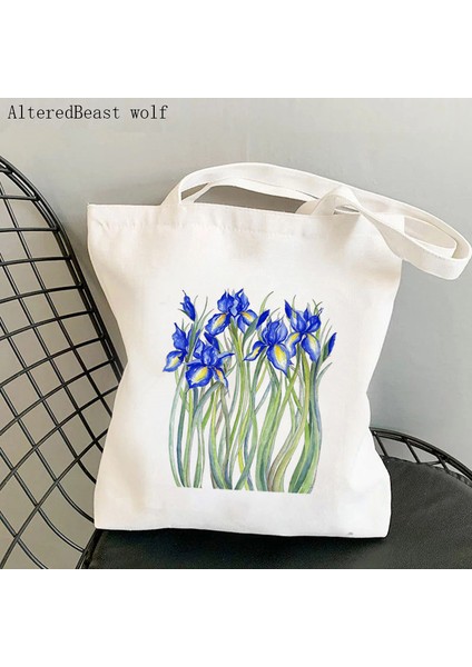 B2320 Kadın Alışveriş Çantası Mavi Peygamber Çiçekleri Baskılı Kawaii Çanta Harajuku Alışveriş Kanvas Alışveriş Çantası Kız Çanta Tote Omuz Bayan Çantası (Yurt Dışından) fırsatları
