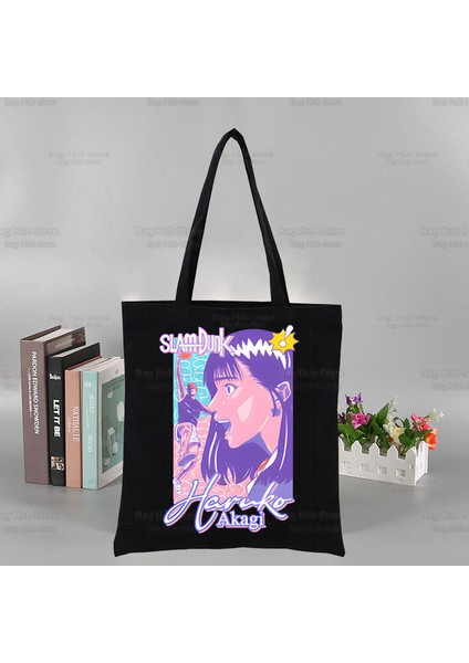 W Anime Ilk Slam Dunk Siyah Unisex Çanta Kanvas Sakuragi Hanamichi Tote Çanta Günlük Kullanım Yeniden Kullanılabilir Seyahat Rahat Alışveriş Çantası (Yurt Dışından)